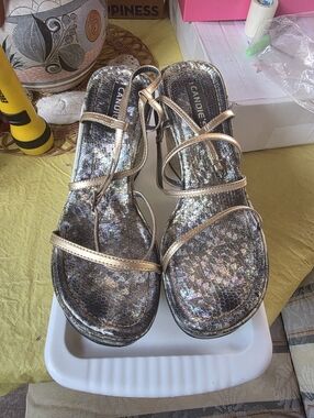 Candie's Gold Strappy Metallic Sandals - Women's